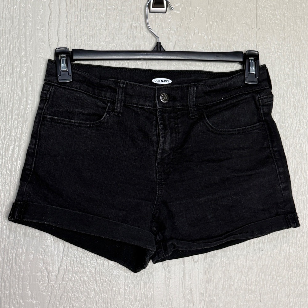 Old Navy Womens Black Denim Cuffed Jean Shorts Size 6 Mid Rise Summer Casual
